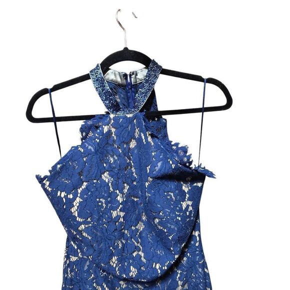 Lotus Threads Navy Blue Racerback Lace Jumpsuit Sleeveless Wide Leg - Picture 3 of 5